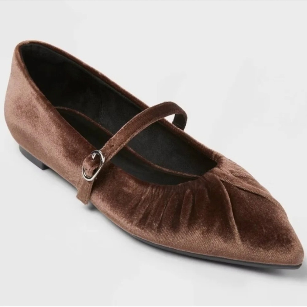 Brown Velvet Pointed Toe Mary Jane Flats A New Day Gabriella Women's Size 11